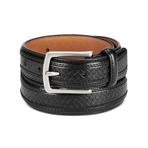 CLUBROOM Mens Black Embossed Feathered Faux Leather Dress Belt 30\32